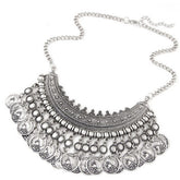 Kaamastra Bohemian Tassle Fancy Silver Coin Necklace